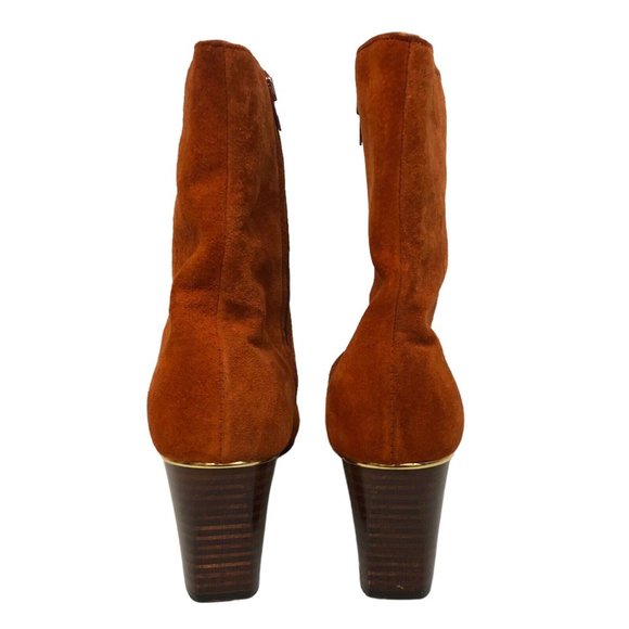 SOLD Vintage 60s Retro Burnt Orange Suede Leather Square Toe Chunky Heel Boots - Picture 6 of 12
